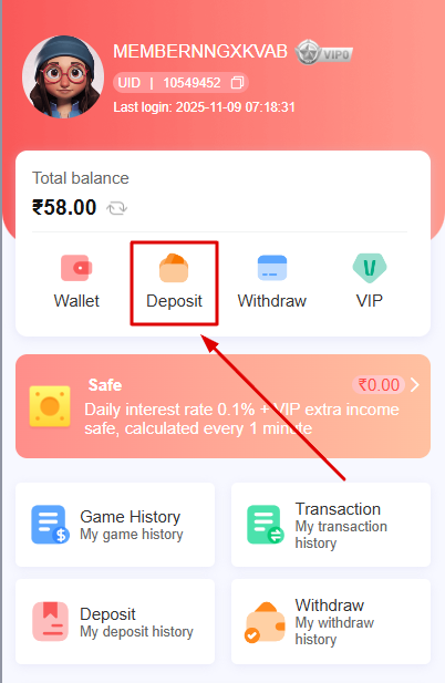 Making a deposit on 99Club using Indian payment methods